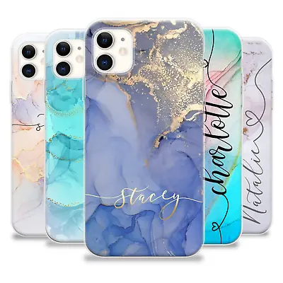 Personalised Phone Case Marble Slim Name For IPhone 15 7 8 SE 14 Silicone Cover • £6.29