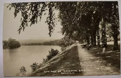 City Park On Muskingum River Marietta Ohio RPPC Real Photo Postcard Oh 1929 • $3.95