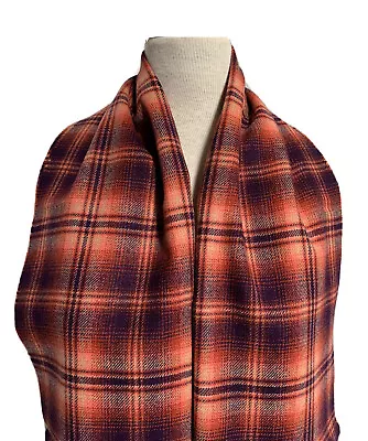 £34.99 • Buy 100% Pure Cashmere Woven Orange & Purple Check Extra Wide Scarf / Half Stole