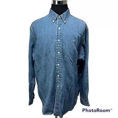 $24.99 • Buy Vintage Ralph Lauren Mens XXL Denim Button Front Shirt Classic Fit Blue Jean