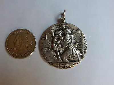 Vintage Large 1  1/2 Inch Saint Christopher Sterling Silver Pendant • $125