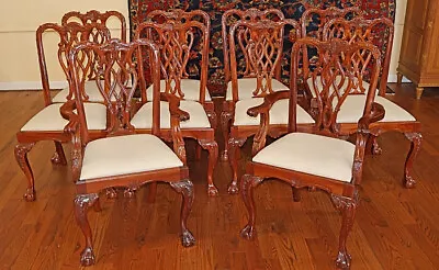 Stunning Set Of 10 Mahogany Chippendale Style Ball & Claw Foot Dining Chairs • $2450