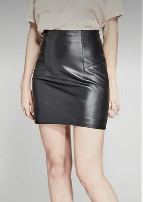 New Guess Marciano Lamb Leather Black Pencil Mini Skirt M 6 Fall Staple • $55.99