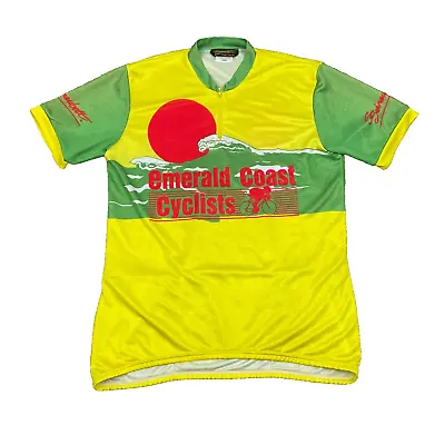Vintage Schnaubelt Emerald Coast Cyclists Cycling Jersey Size Large Yellow Green • $17.95