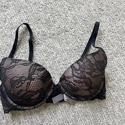 Victoria’s Secret 34D BioFit Demi Uplift Lace Lined Bra Black/ Nude Under • $16
