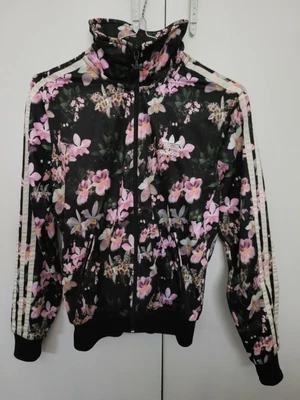 $44 • Buy Adidas Originals 3 Stripe Black &  Floral Track Jacket Size 6, Size 32