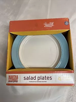 4 Martha Stewart Everyday Turquoise Banded Bistro  Salad Plates France 8 1/4” • $15