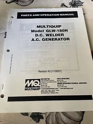 MQ Multiquip GLW-180H Welder Generator Instruction Parts Manual Maintenance Book • $47.49