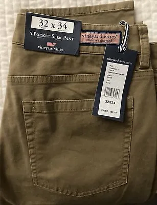 NWT Vineyard Vines 5 Pocket Slim Pants 32x34 Chino Otter Tan • $24.95