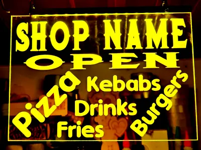 Takeaway Shop Light Up Sign Personalised Shop Name Pizza Kebab Burgers Fries • £27.99