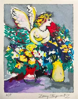 Zamy Steynovitz Angel With Flowers Hand Signed Limited Serigraph On Paper • $39.99