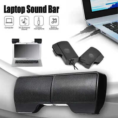 Speakers USB Power Clip-On Computer Stereo Sound Bar 3.5mm For Desktop Laptop PC • $11.16