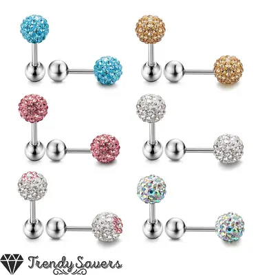 Hypoallergenic Surgical Steel Helix Cubic Zirconia Ball Screw Back Stud Earrings • £3.99