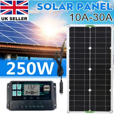 £18.99 • Buy 250W Solar Panel Kit &12V Battery 30A Charger Controller For Car RV Caravan Boat
