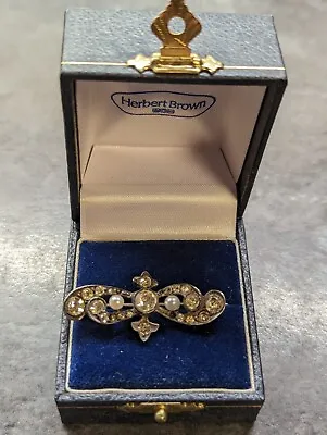 Late Victorian Or Edwardian Costume Jewellery (Faux Diamond  &Pearl) Brooch • £35