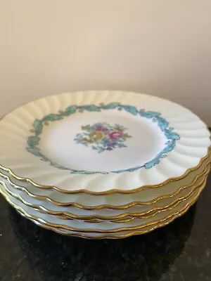 Set Of 6 MINTON Ardmore Ivory & Turquoise 6” Salad Plates Vintage Scalloped Gold • $53