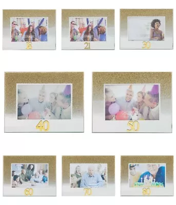 GOLD GLITTER MIRROR 3D AGE NUMBER BIRTHDAY PHOTO FRAMES 5 X3.5  GIFT PRESENT • £6.49