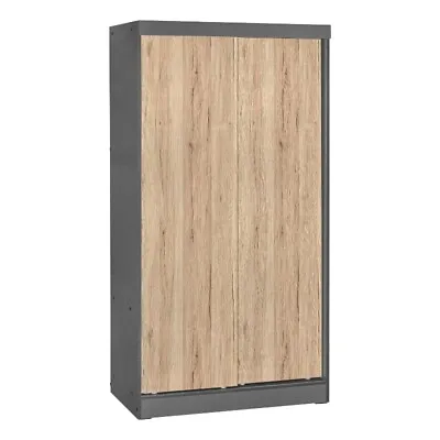 Better Home Products Modern Wood Double Sliding Door Wardrobe Natural Oak /Gray • $241.12