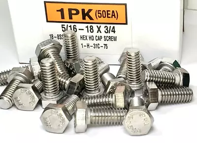 5/16 -18 X 3/4  Stainless Steel Hex Cap Screw Stainless Hex Bolt - 50 PCS • $18.90