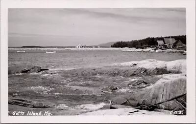 Town View GOTTS ISLAND Maine Real Photo Postcard • $3