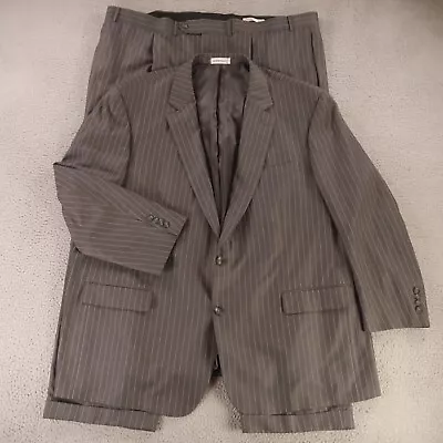 Geoffrey Beene Suit 3XL Gray Purple Striped Polyester Blend Twill 56R 50x30 • $129.97