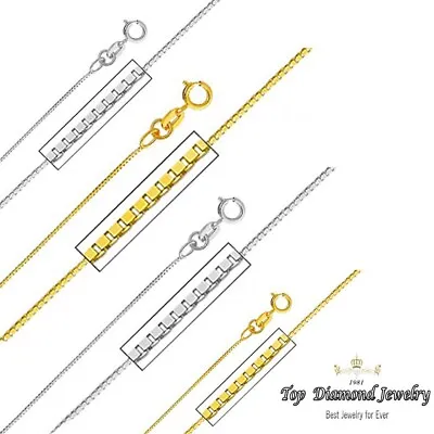 $69.24 • Buy Italian Real 14K Solid White Yellow Gold Box Chain Necklace 16  18  20  22  24 