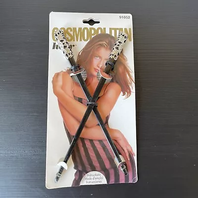 Vintage Cosmopolitan Hair Sticks 1999 NIP Black And Silver 90s Hair Accessory • $19.99