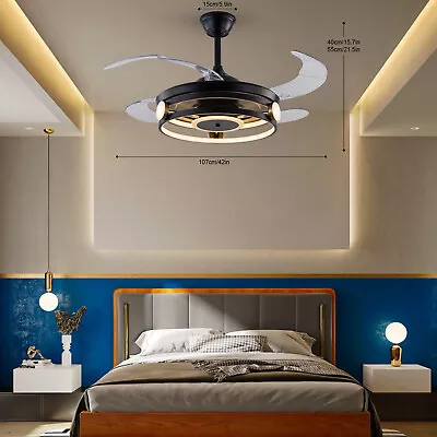 42  LED Modern Retractable Ceiling Fan Light Dimmable Chandelier Lamp & Remote • $70.31