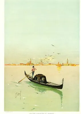 On The Lagoon Of Venice -  Gondolier  -   1892 Antique Print   • $19.51