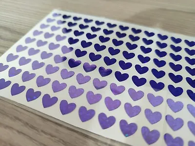 Purple - 1 X Sheet Peel Off Holographic Waterproof Love Heart Stickers 8 X 7 Mm • £1.99