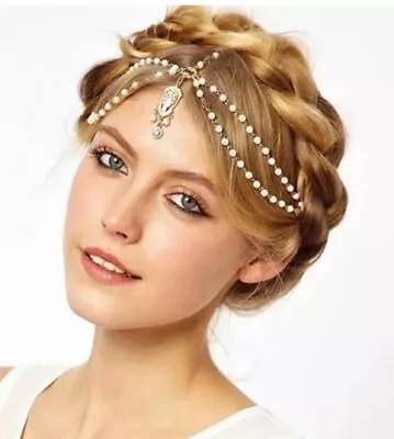 £5.95 • Buy Bohemian Head Dress Beaded Piece Band Chain Hair Band White Indian Style UK H4 