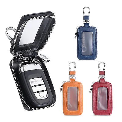 Car Key Holder Cover Key Chain Bag Genuine Leather Remote Fob Zipper Case • $7.75