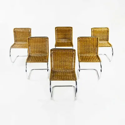 Set Of 6 Mies Van Der Rohe For Knoll MR10 Dining Chairs In Rattan And Chrome  • $7950