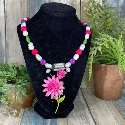 Adorned Crown Artisan Assemblage Enamel Flower Pearl Journey Necklace • $50