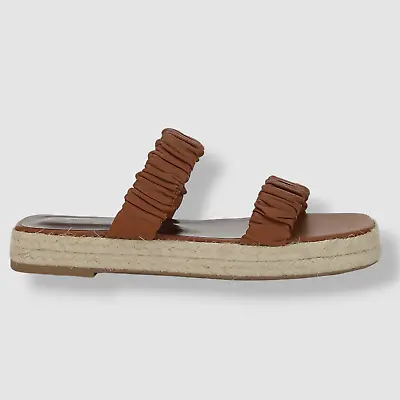 $295 Staud Women's Brown Maya Leather Espadrille Slide Sandals Shoes Size 40 • $94.78