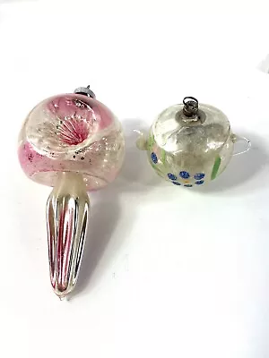 2 Vintage Handblown Mercury Glass  Christmas Ornaments Teapot And  Indent • $24.99