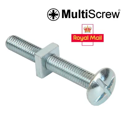 £3.49 • Buy M5 M6 ROOFING BOLTS + SQUARE NUTS CROSS SLOTTED MUSHROOM HEAD BOLT ZINC 5mm 6mm