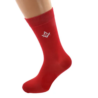 White Masonic With G Design Mens Red Socks Adult Size UK 5-12 - X6N789 • $6.15