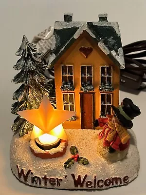 Vintage Crazy Mountain Winter Welcome Snowman House Star Plug In Light • $19.99
