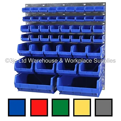 NEW UK Made Plastic Parts Storage Bins Boxes With Steel Wall Louvre Panel SET 21 • £107.09
