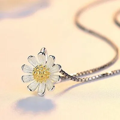 Women Sun Flower Pendant Chain Necklace 925 Sterling Silver Jewellery Gift UK • £3.49