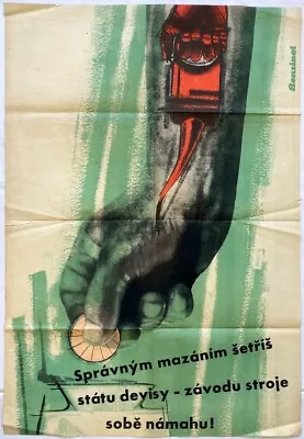 Original Vintage Poster SOCIALISM - CZECHOSLOVAKIA - BENZINOL -LUBRICATION - OIL • $249