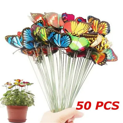 50x Colorful Garden Butterflies Stakes Patio Home Ornaments On Sticks Lawn UK • £9.19