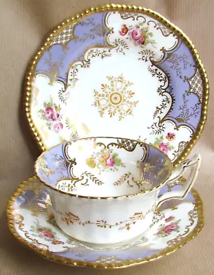 COALPORT CHINA LAVENDER PANEL BATWING PATTERN TEA TRIO C1910 (Ref9460) • £225