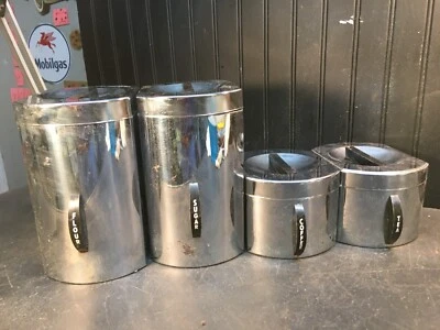 $35.99 • Buy Vintage Kromex Chrome Kitchen Canister Set  Flour, Sugar, Coffee, Tea. Used