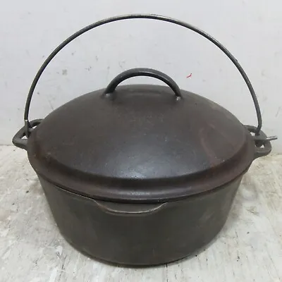 Vintage Cast Iron Camp Pot With Handle Lid Dutch Oven  MADE IN USA 5 Quart • $80