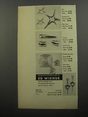 1956 Ed Wiener Jewelry Ad - Designed And Handwrought By Ed Wiener • $19.99