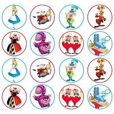 16x EDIBLE Alice In Wonderland Party Cupcake Toppers Wafer Paper 4cm (uncut) • $5.99