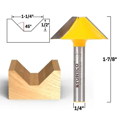 45° V Groove Flat Bottom Router Bit - 1/4  Shank - Yonico 13921q • $14.95