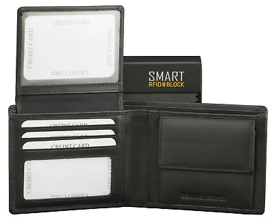 ✅RFID Blocking Mens Wallet With Coin Pocket Real Genuine Cow Black Brown Leather • £21.99